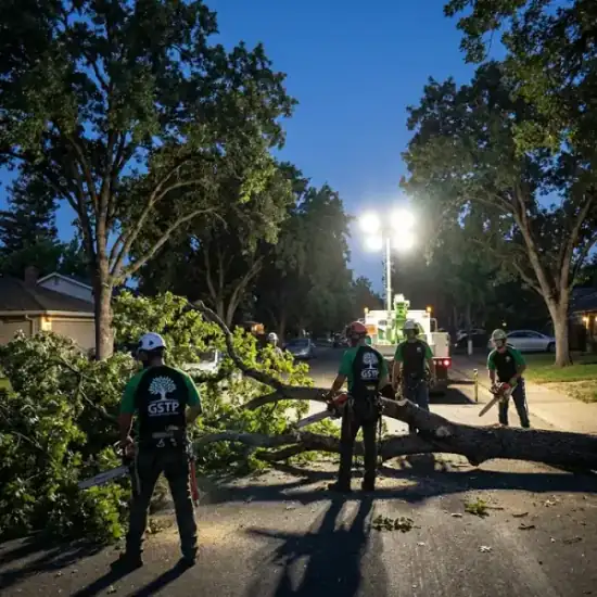 Emergency night tree removal in Kansas City after a storm