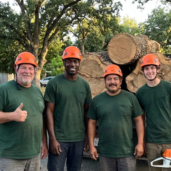 KC Tree Care tree crew with a truck loaded with oak logs in Kansas City
